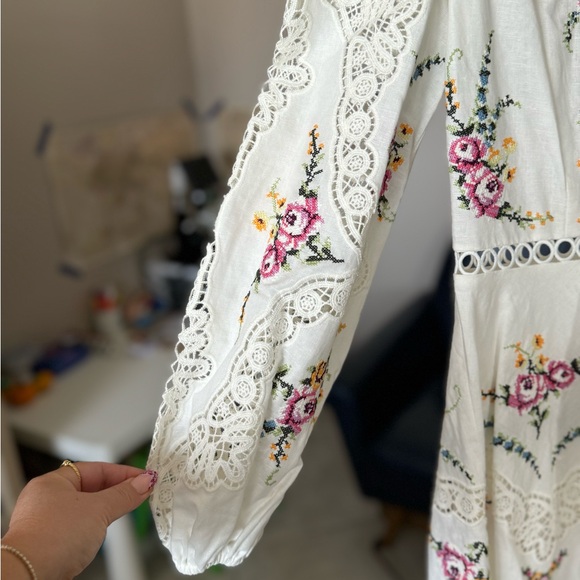 ZIMMERMANN Allia cross-stitched linen+cotton blend mini dress Size US 4 NWT - Picture 5 of 16